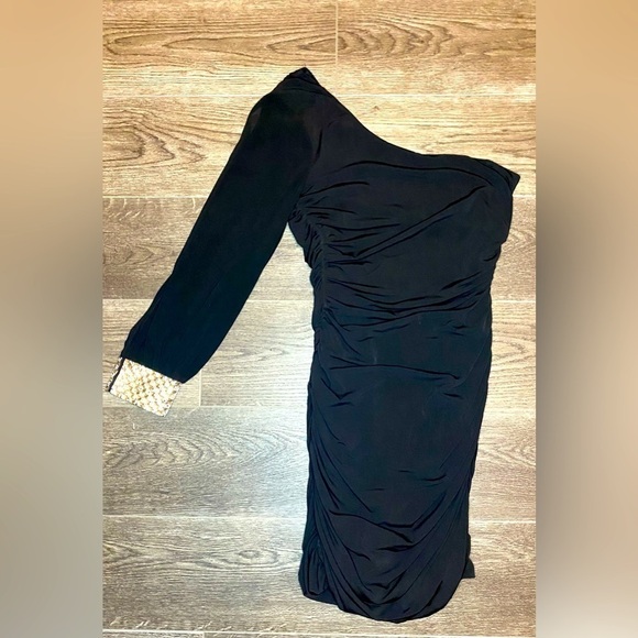 Jodi Kristopher mini black cocktail dress one sleeve size small - Picture 2 of 6